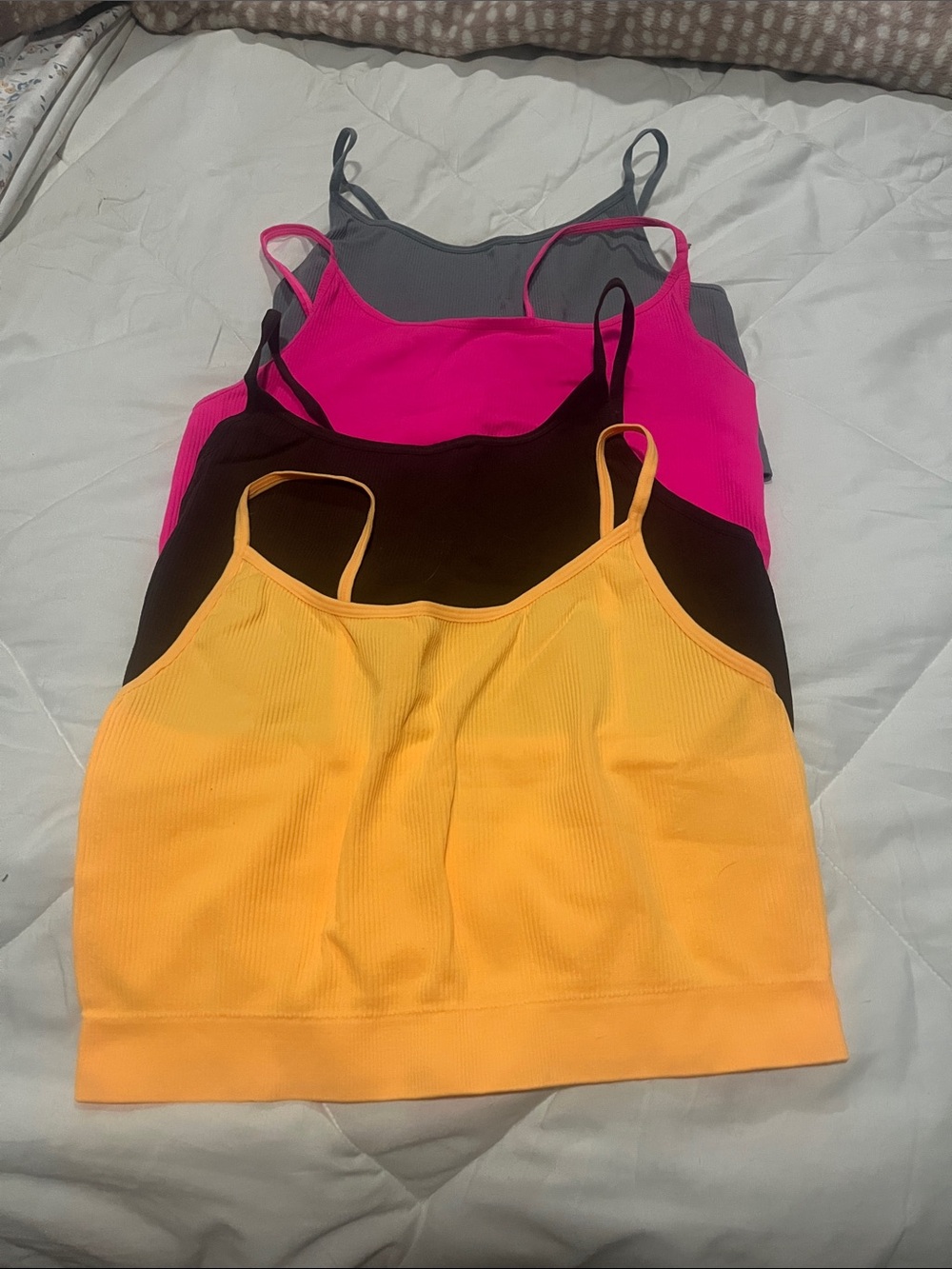 Women’s Ribbed Spaghetti-Strap Tank bra Top - Yellow, Black, Hot Pink, Gray